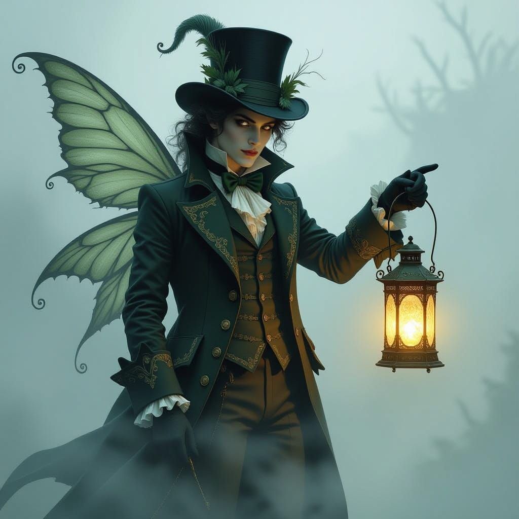 Mystical Victorian Trickster Fairy in Fog
