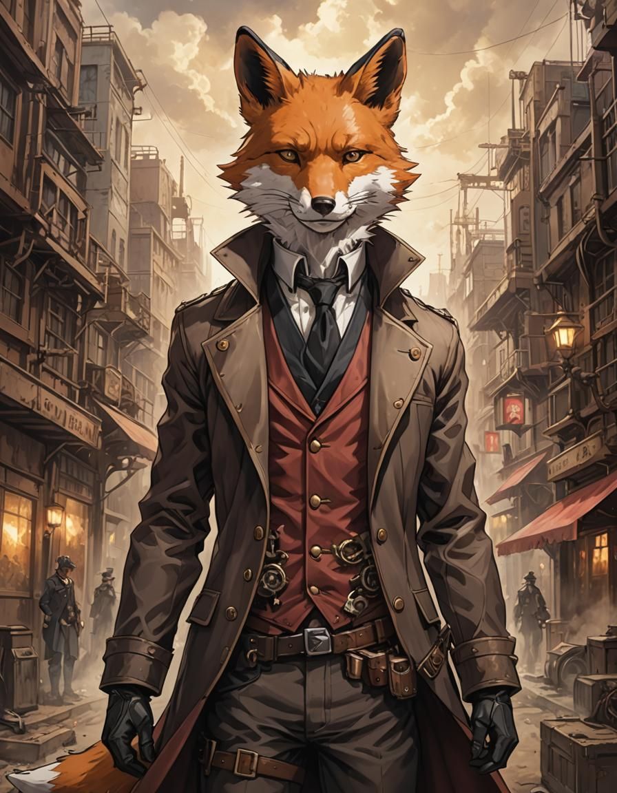 Steampunk Fox Spy in Anime Style
