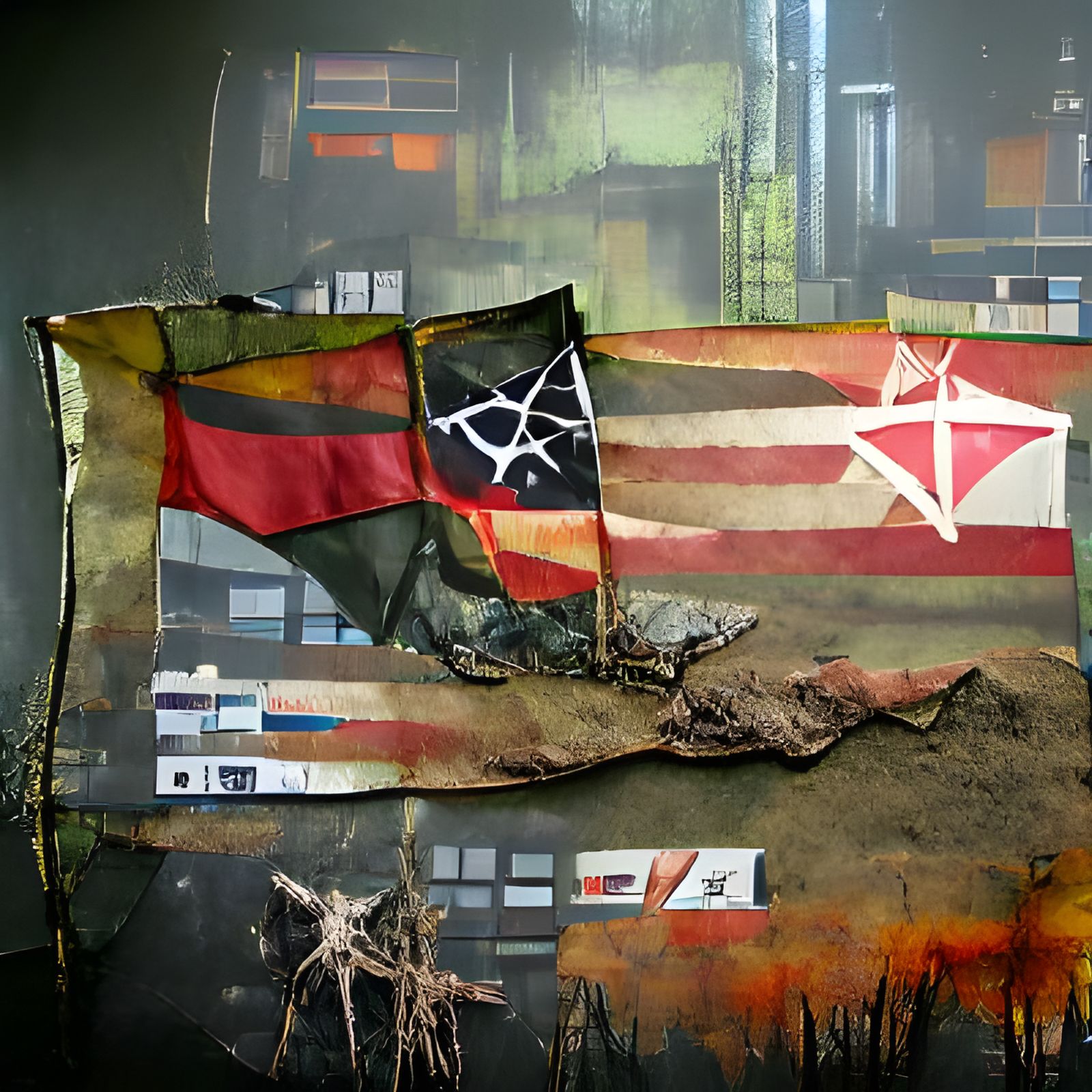 Post-Apocalyptic Flag in Mixed Media Style