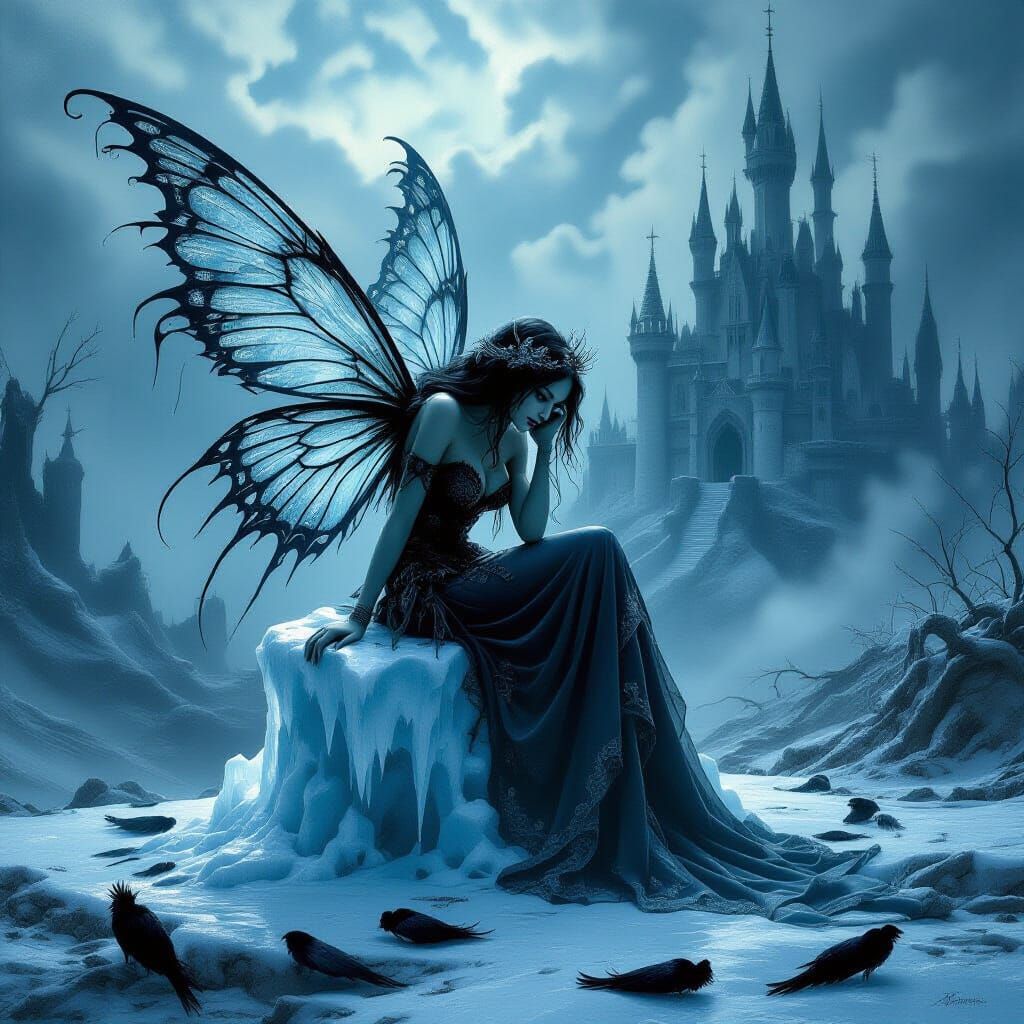 Decaying Fairy in Gothic Landscape