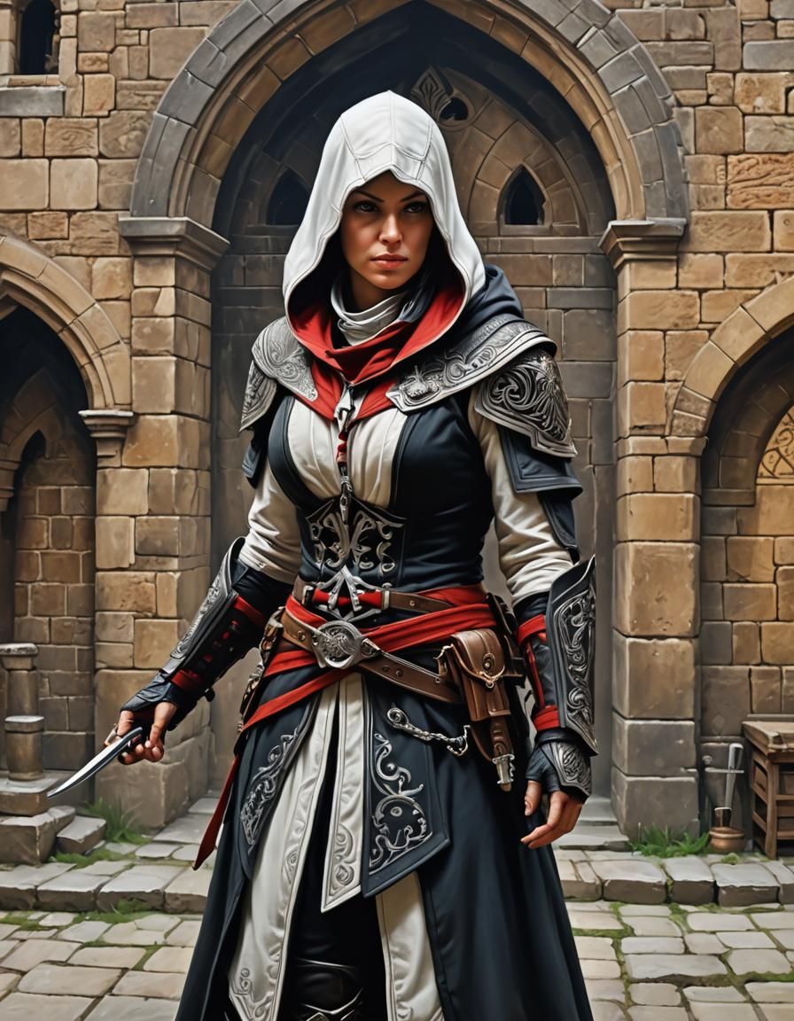 Fierce Assassin in Castle, Oil Painting Portrait