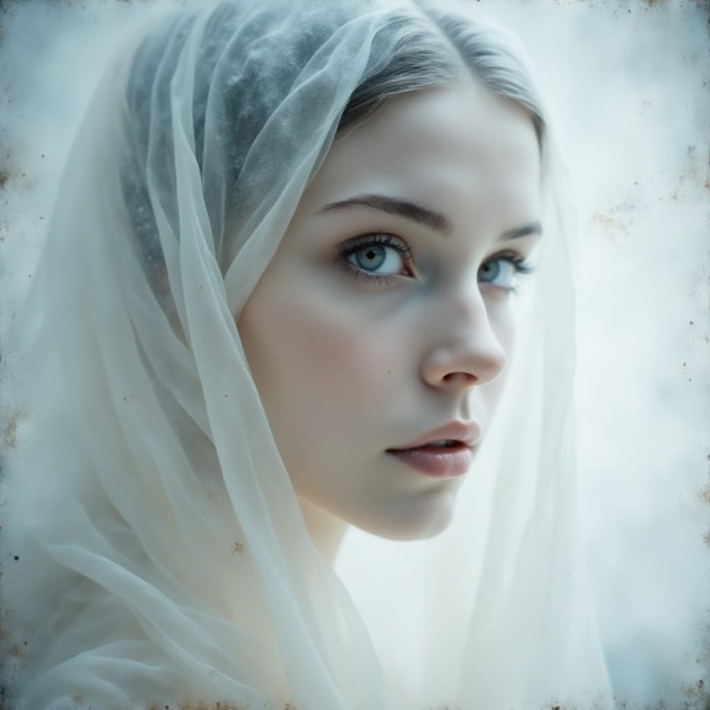 Ethereal Portrait of a Woman in Ivory Shroud