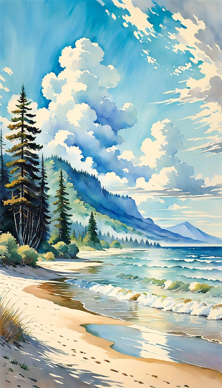 Idyllic Impressionist Beach Scene in Dreamy Style