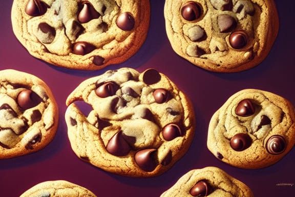 Hyperrealistic Chocolate Chip Cookies in Oil Painting Style