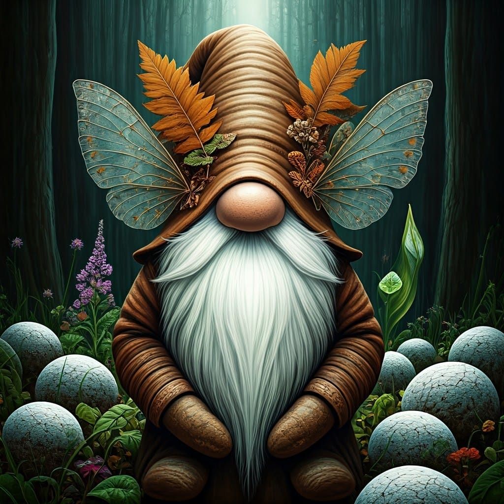 Hyperrealistic Botanical Gnome in Forest, Yoshitaka Style