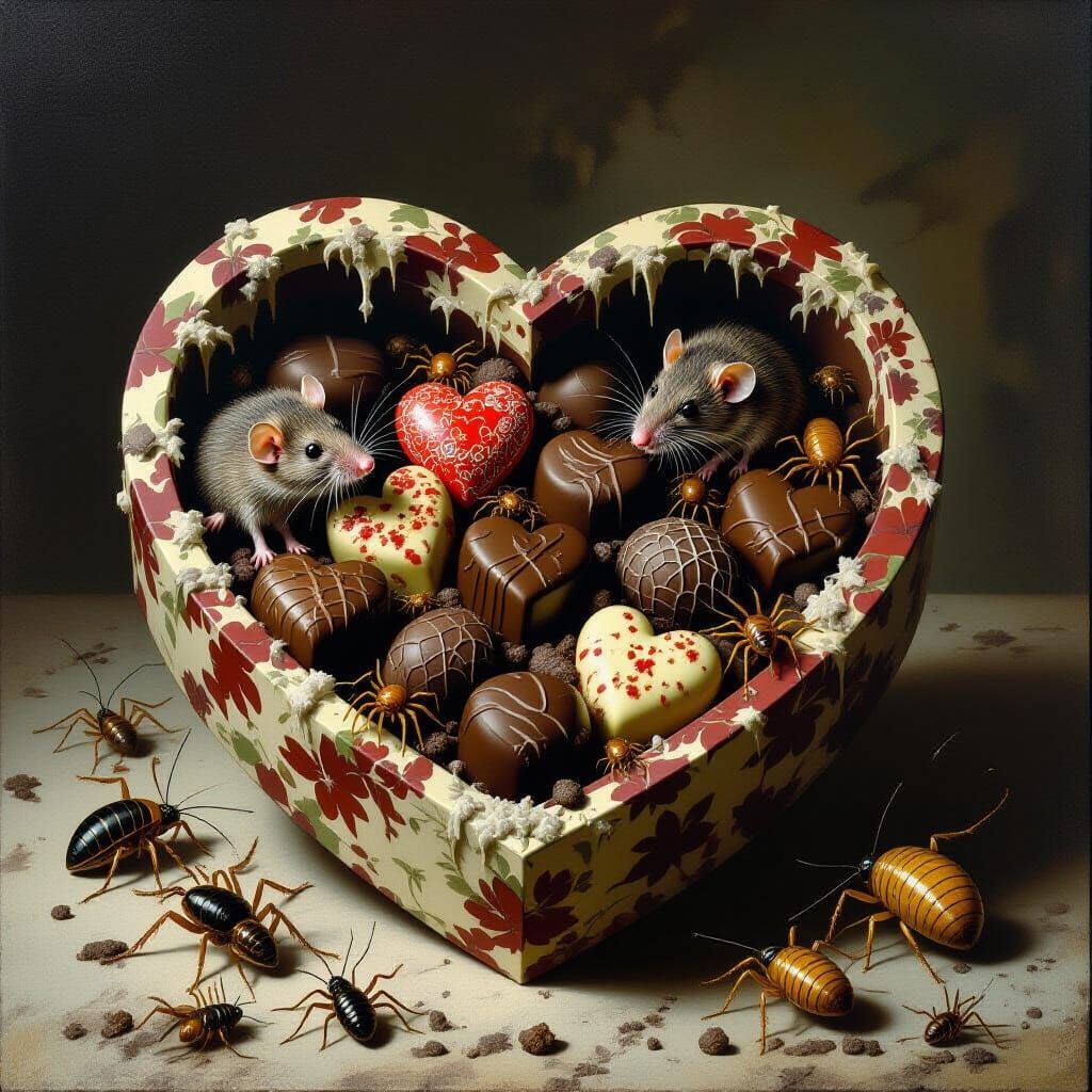 Macabre Valentines Chocolate Box Corrupted with Pests