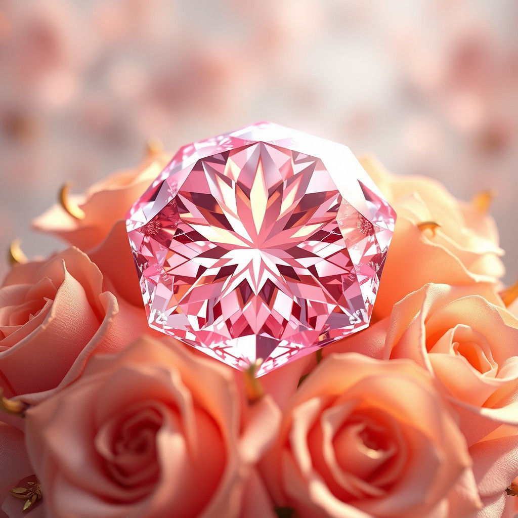 Crystal Diamond Surrounded by Golden Roses in 3D Anime