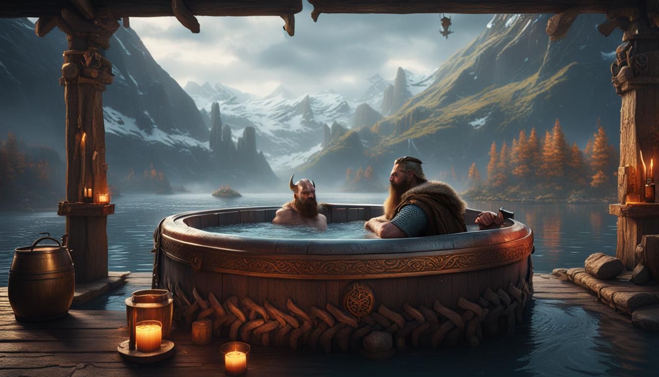viking relaxing in a hot tub