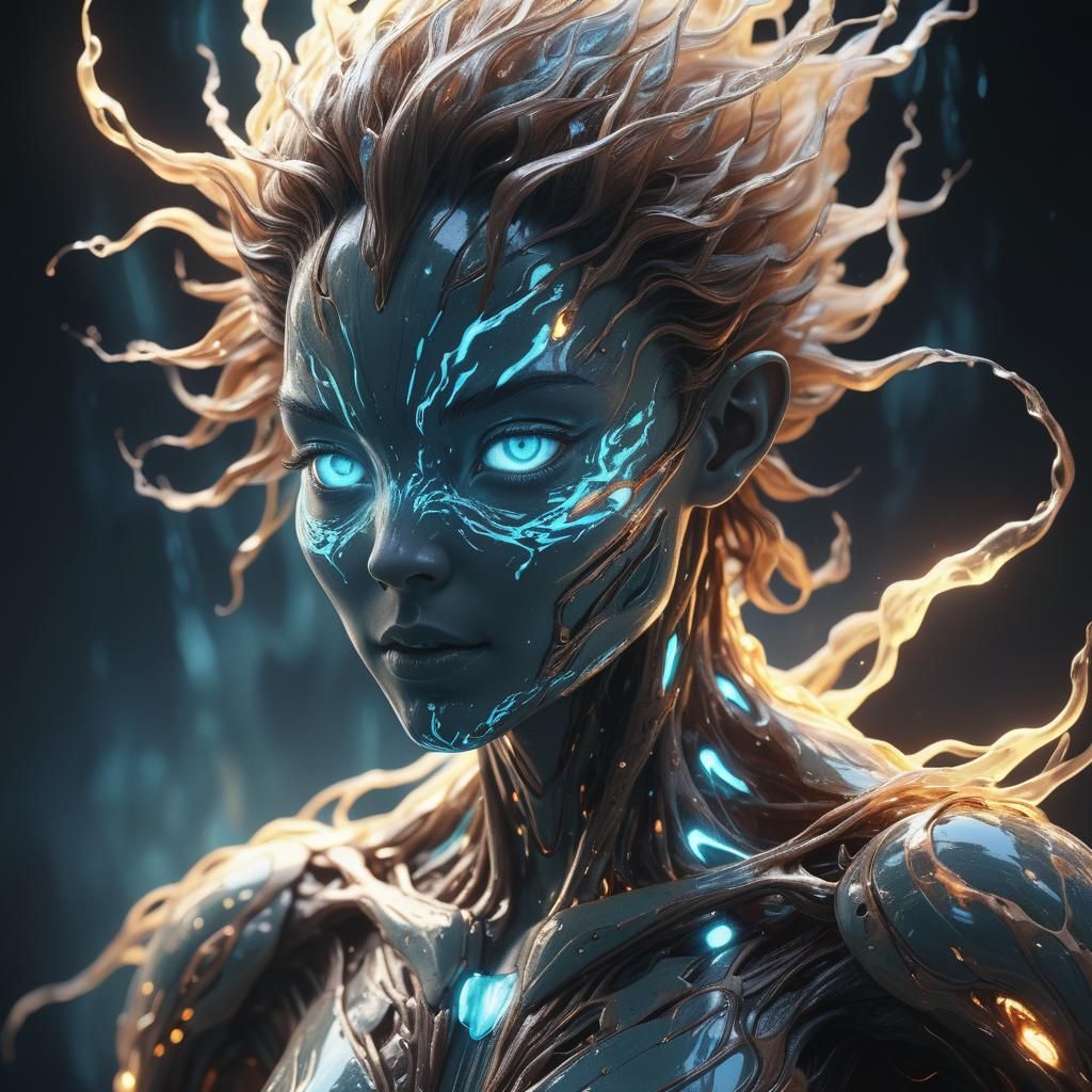 Bioluminescent Air Elemental Portrait in Cel-Shaded Style