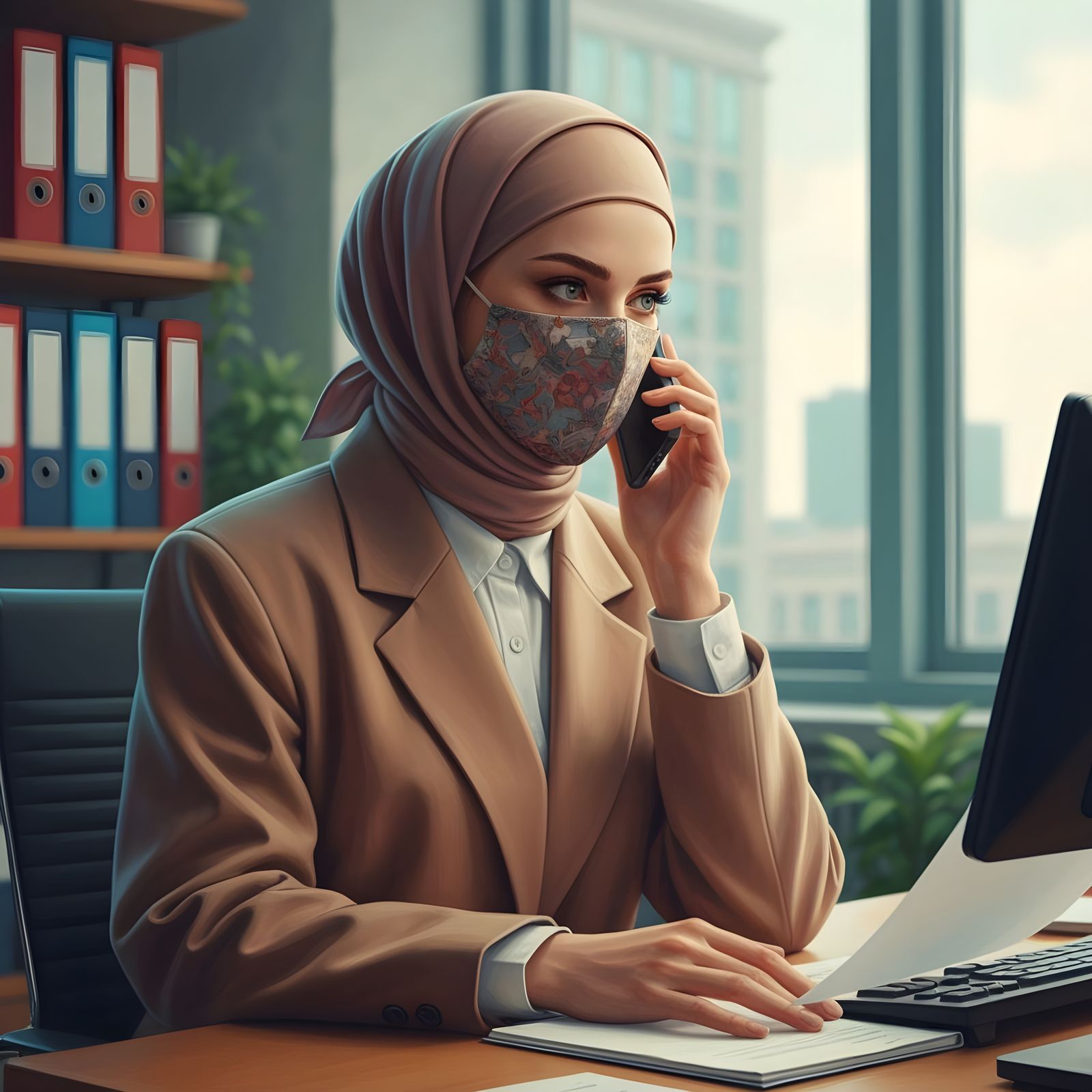 Confident Hijabi Businesswoman in Modern Office