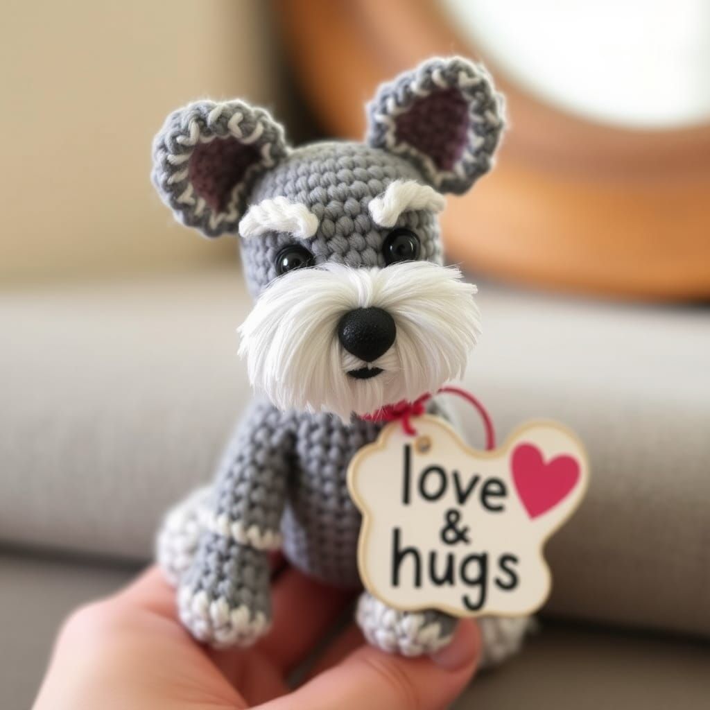 Crochet Mini Schnauzer with Love Sign