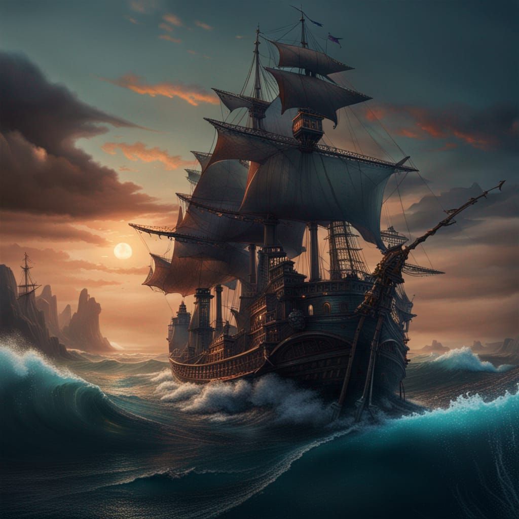 Atlantic Crossing in 1800s: Detailed Matte Painting