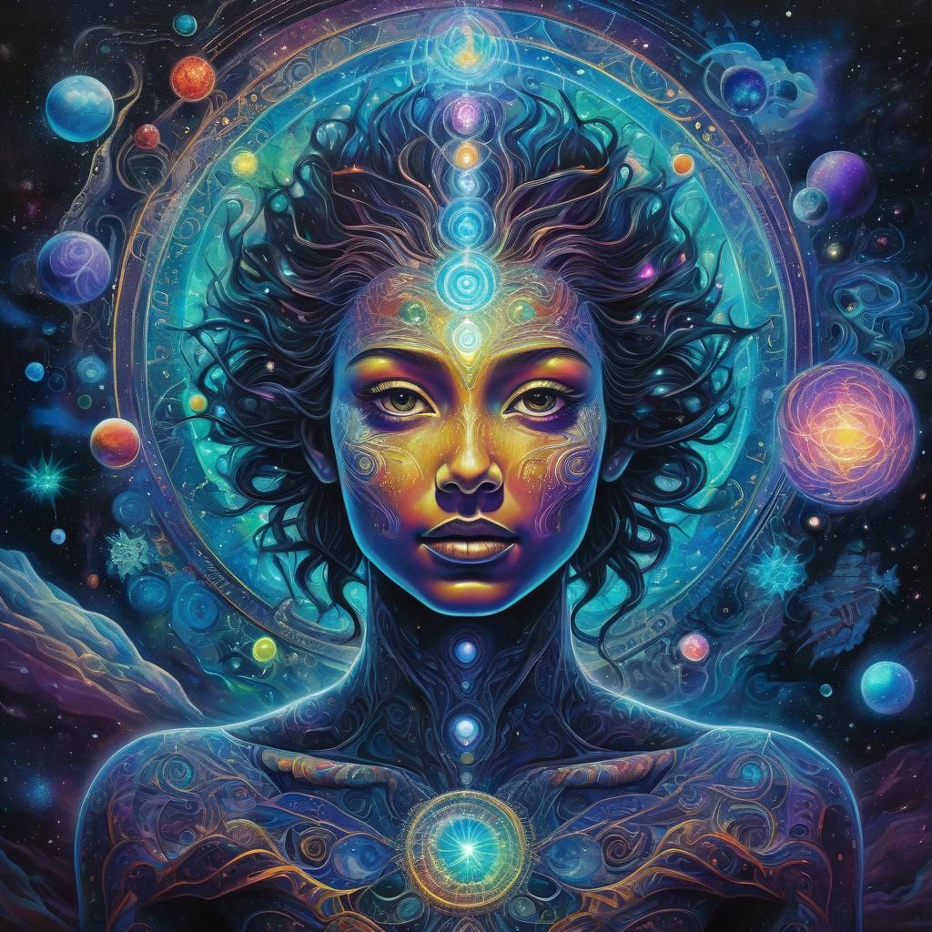 Holographic Chakra Alignment in Astral Illustration
