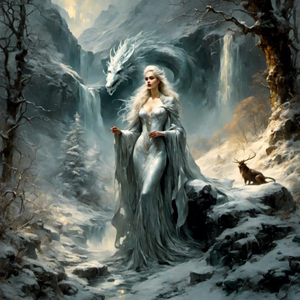 Sorceress summoning the white dragon