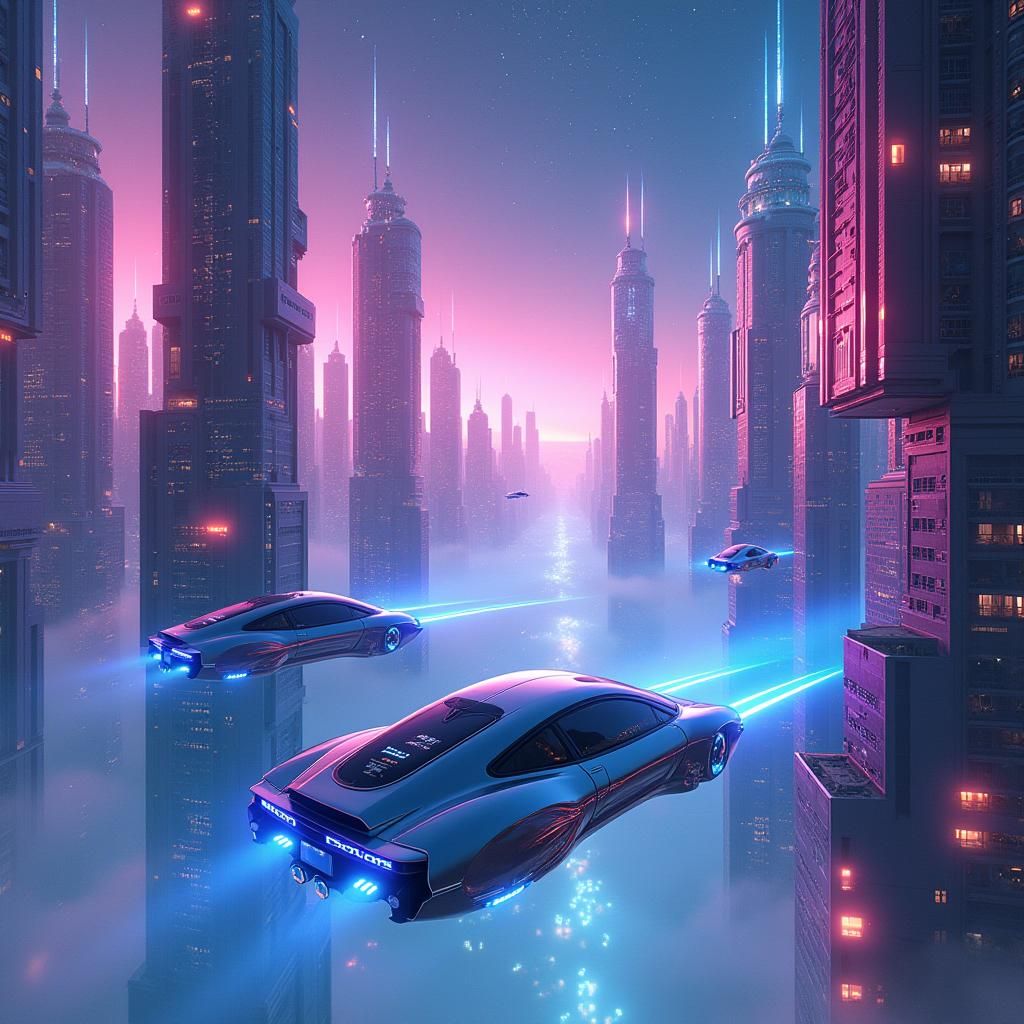 Futuristic Metropolis Under Starry Sky in Retro-Futuristic S...