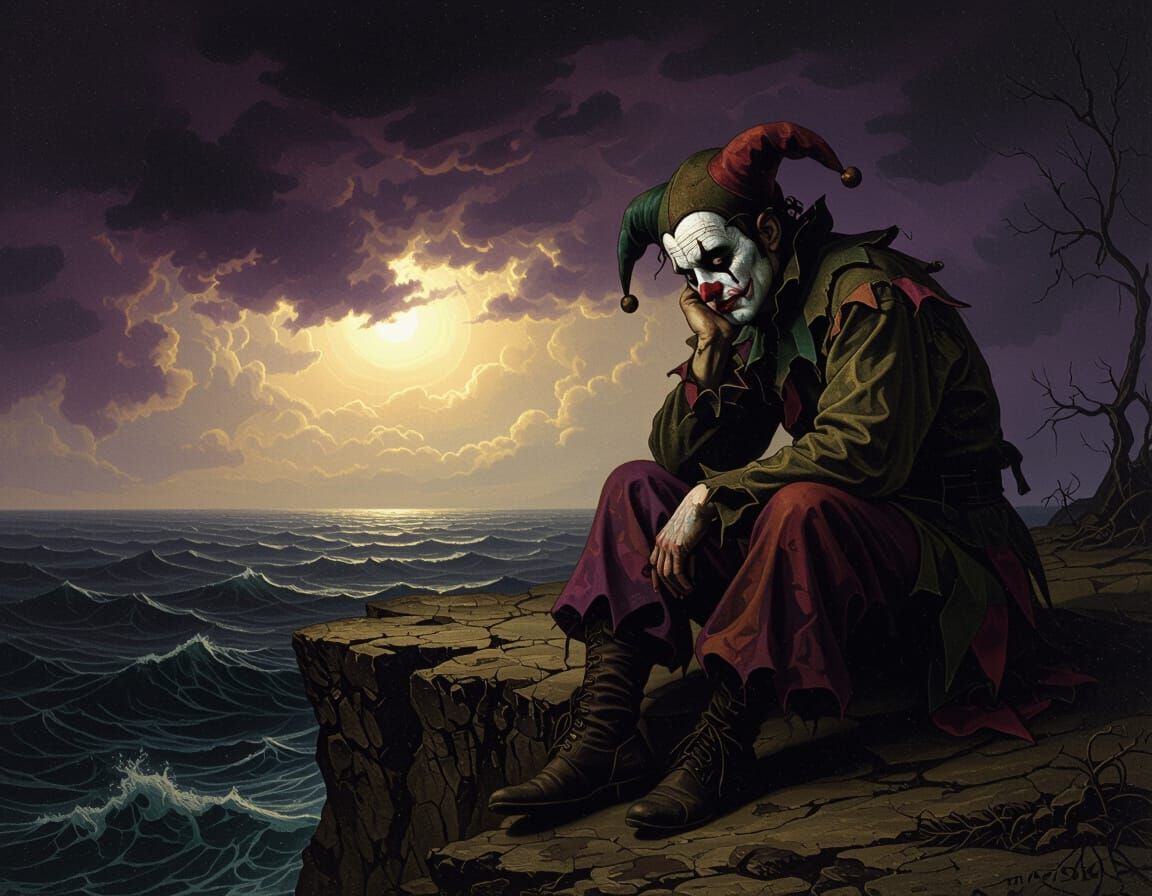 Jester's Anguish on Stormy Cliff Edge
