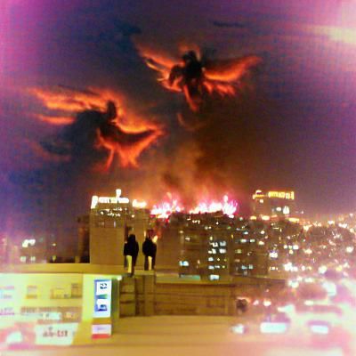 Demons and Angels Clash Before Burning City