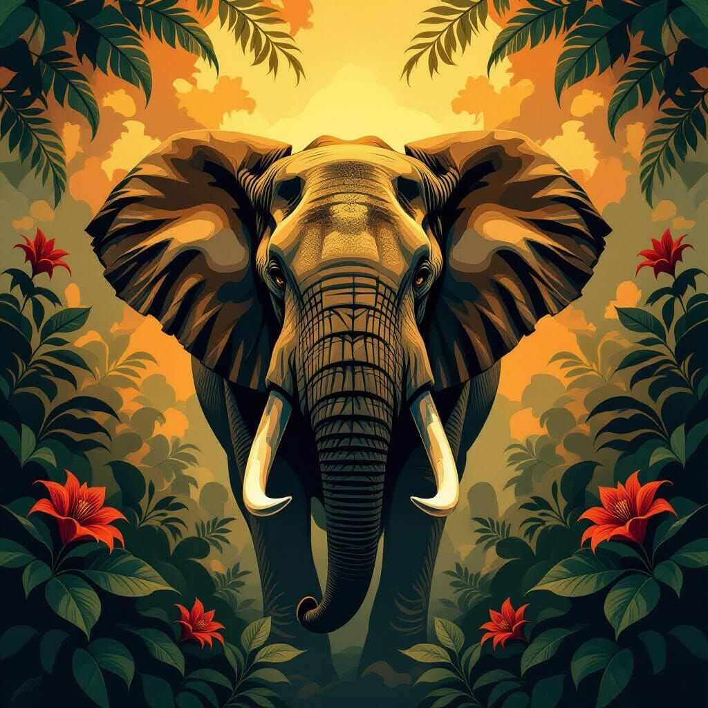 Kaleidoscopic Elephant in Geometric Abstract Style