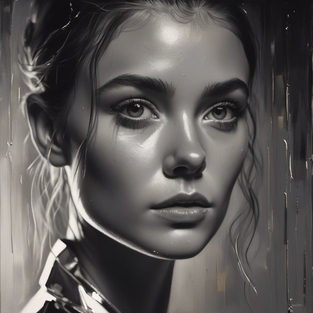 Monochromatic Portrait with Golden Highlights in Hyperrealis...
