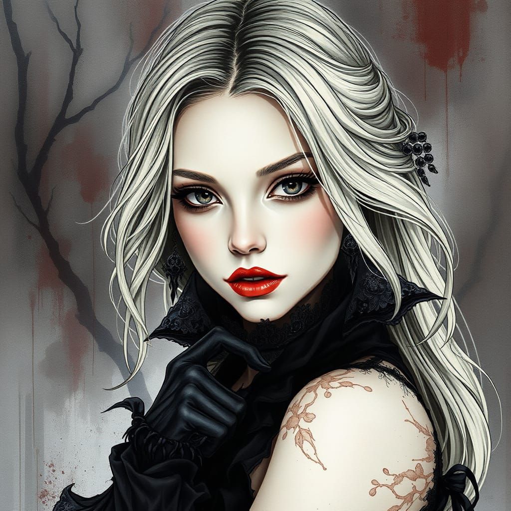 Gothic Beauty in Intricate Ink Splats