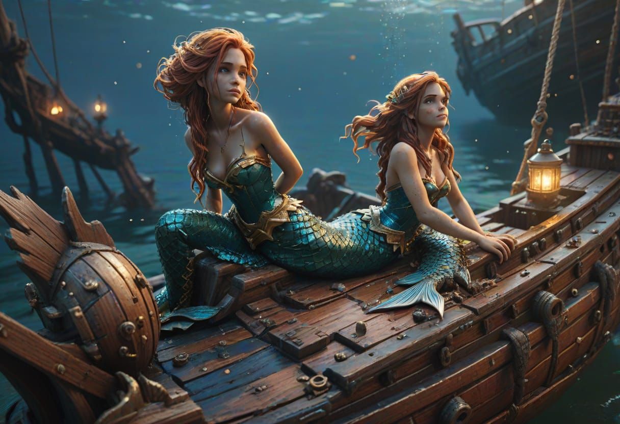 Tired Mermaid on Ship: 3D Game Cinematic