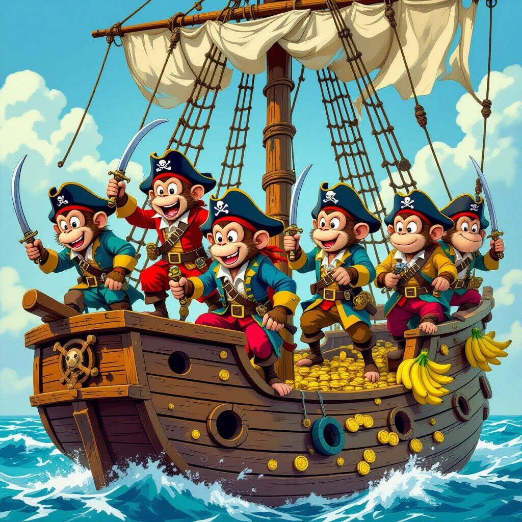 Mischievous Pirate Monkeys on a Galleon