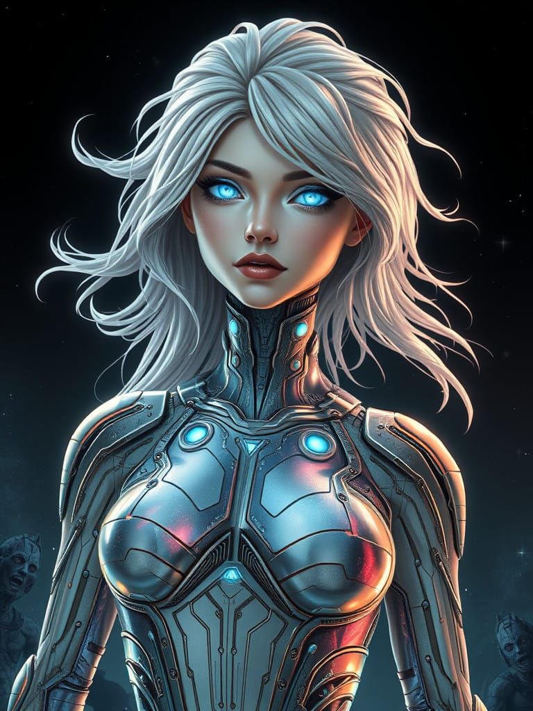 Cyberpunk Goddess Emerging from the Cosmos