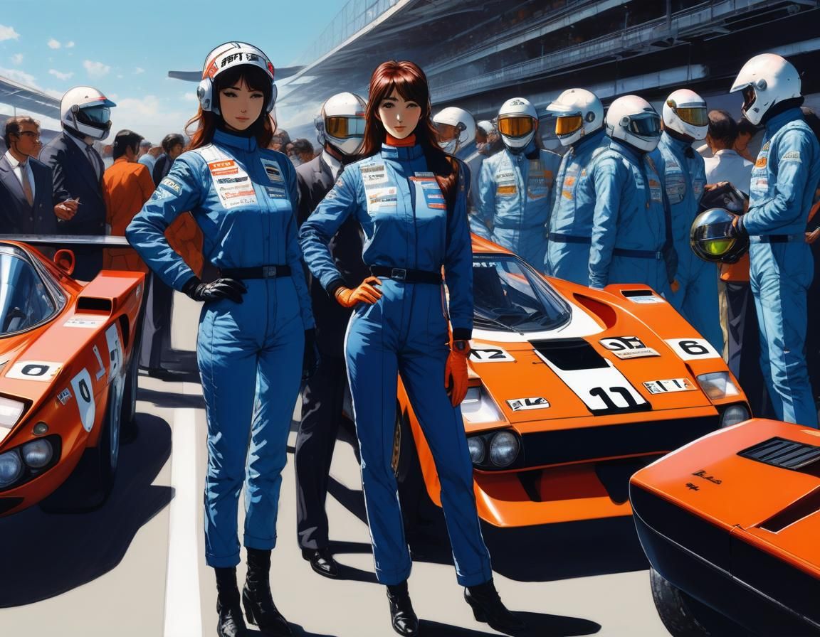 Female Race Car Driver in Manga Anime Style