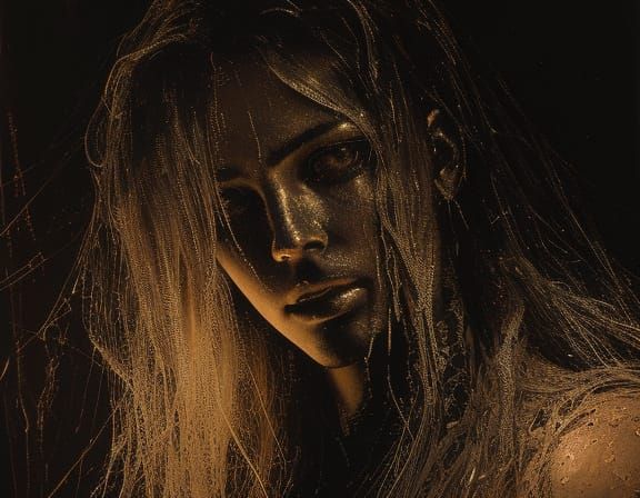 Angelic Figure Tangled in Sin: Grunge Oil Painting