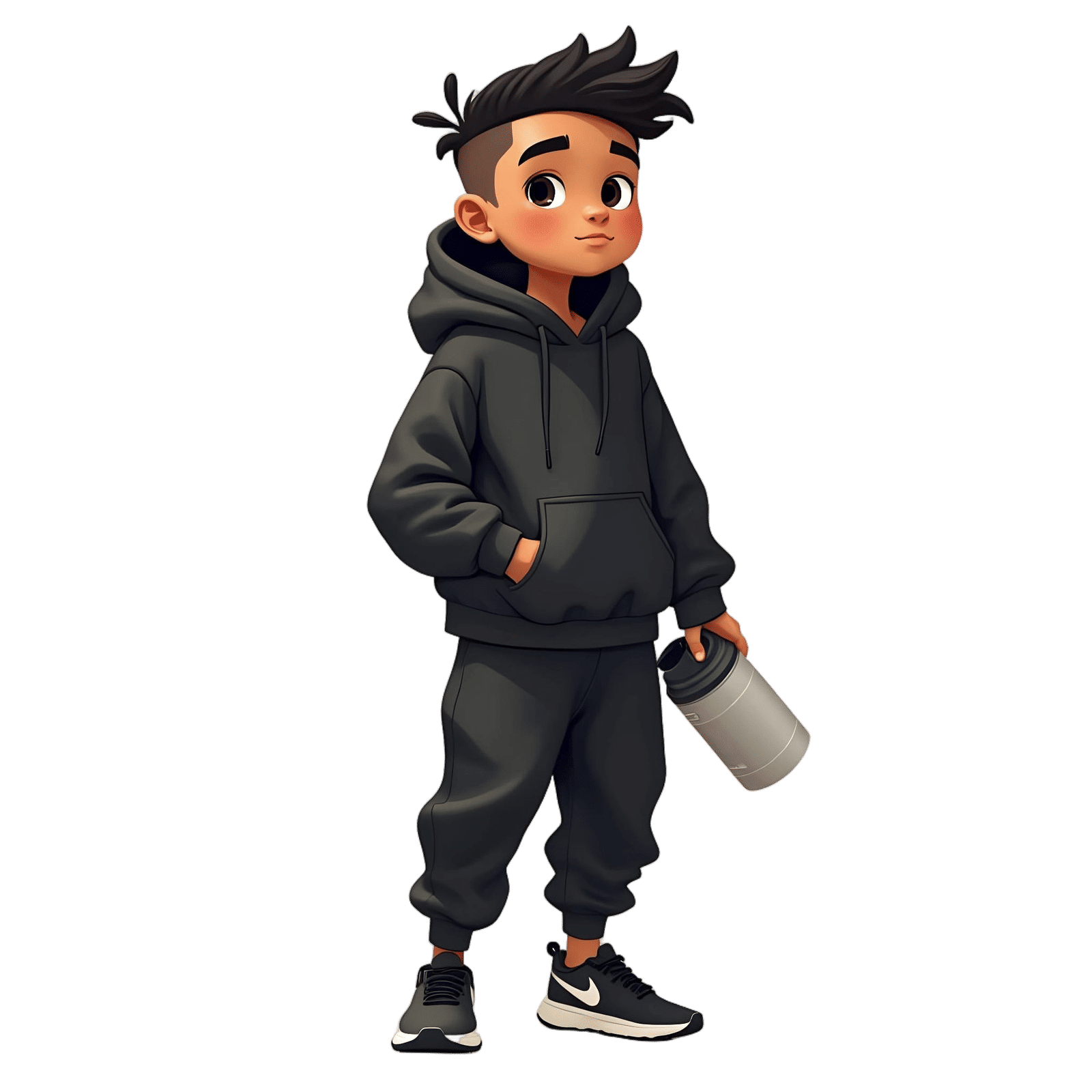 Young Boy in School Attire Walks to Class with Thermos