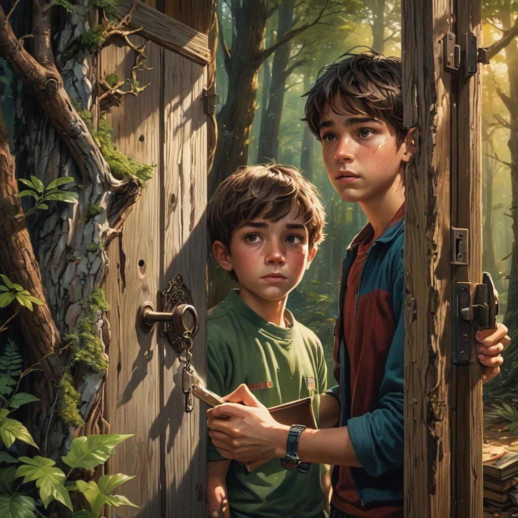 Boy Opens Door to Forest of Books: Hyperrealistic Art