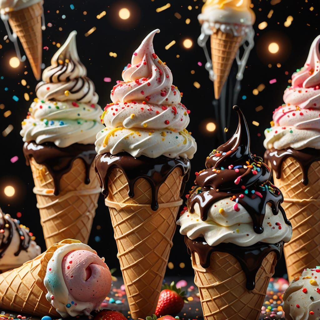Ethereal Ice Cream Cones in Fantasy Art Style