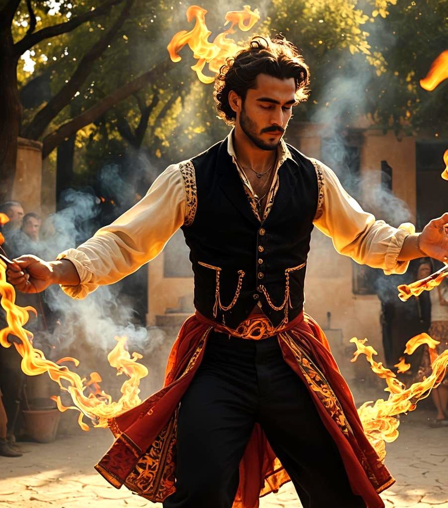 Flaming Rod Dancer: Cinematic Live-Action Performance