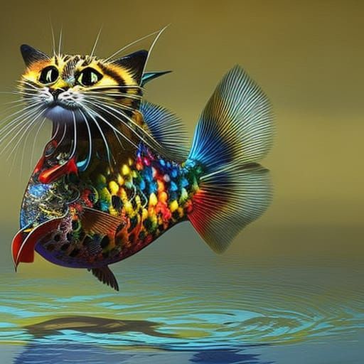Hyperrealistic Fish Made of Cats: Concept Art