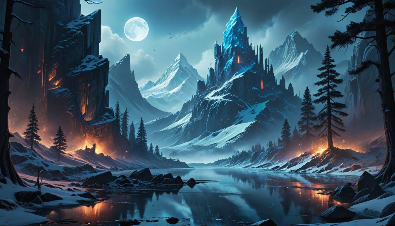 Magical Lake: Vibrant Watercolor Anime Cyberpunk Art