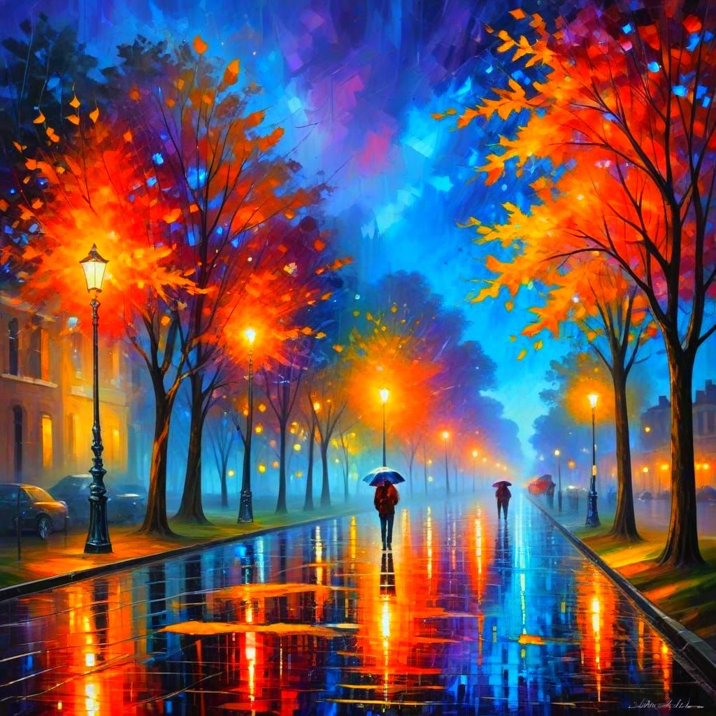 Vibrant Cityscape at Dusk in Impressionistic Style