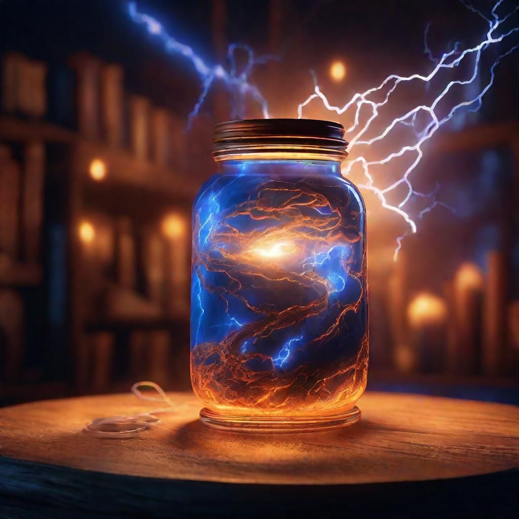 Glowing Jar of Lightning on Ornate Desk