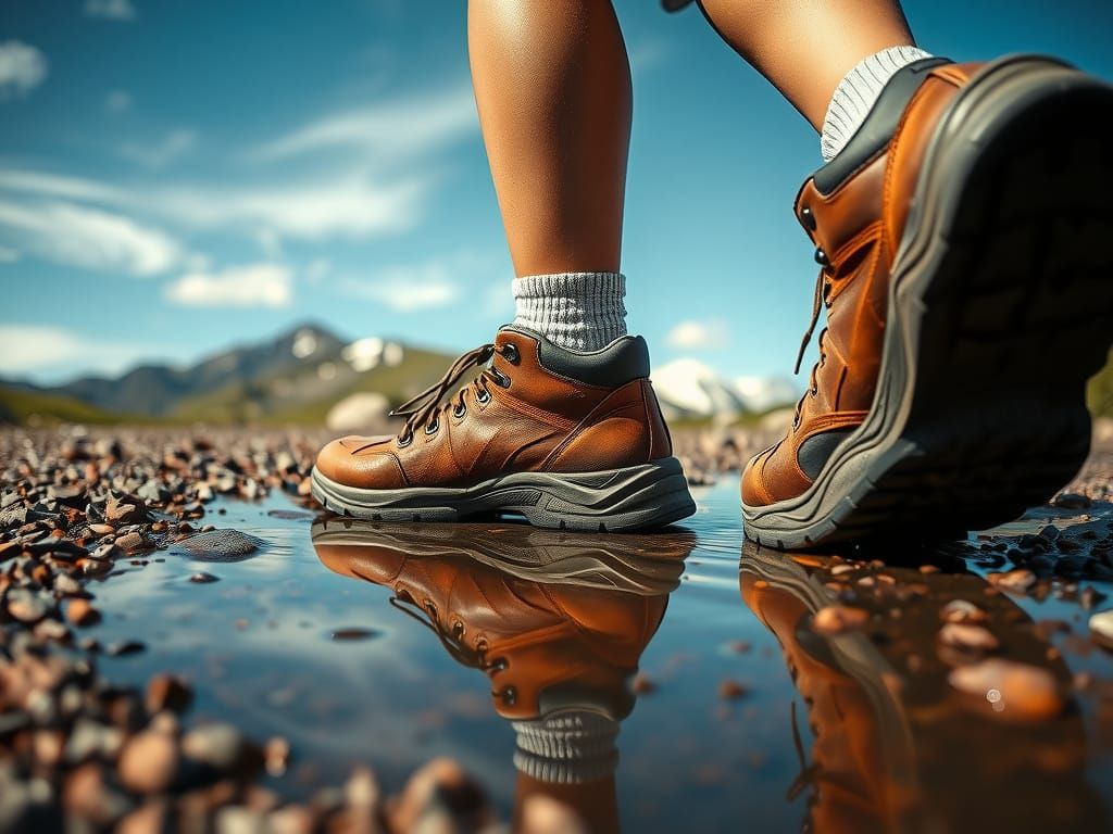 Toned Legs Stride Through Majestic Mountain Landscape in Pho...