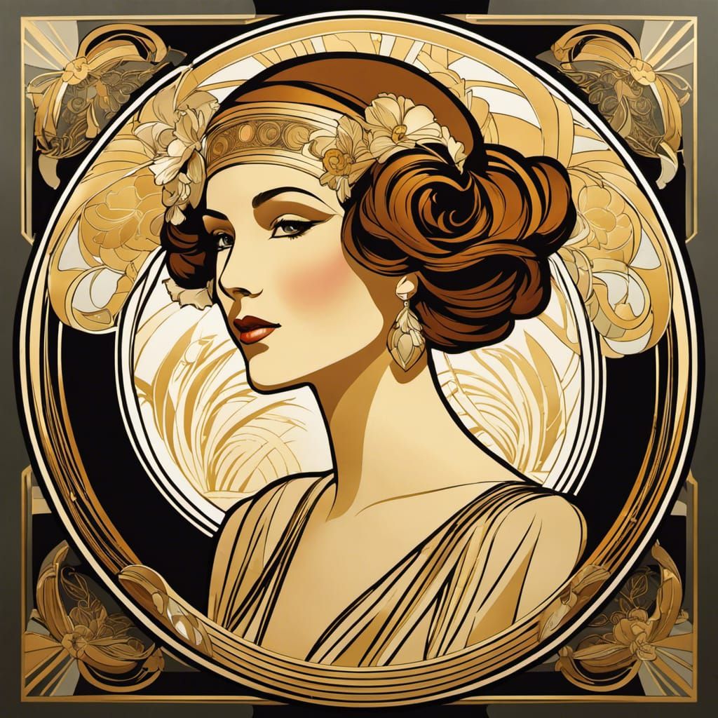 Art Deco Lady Portrait in Mucha Style