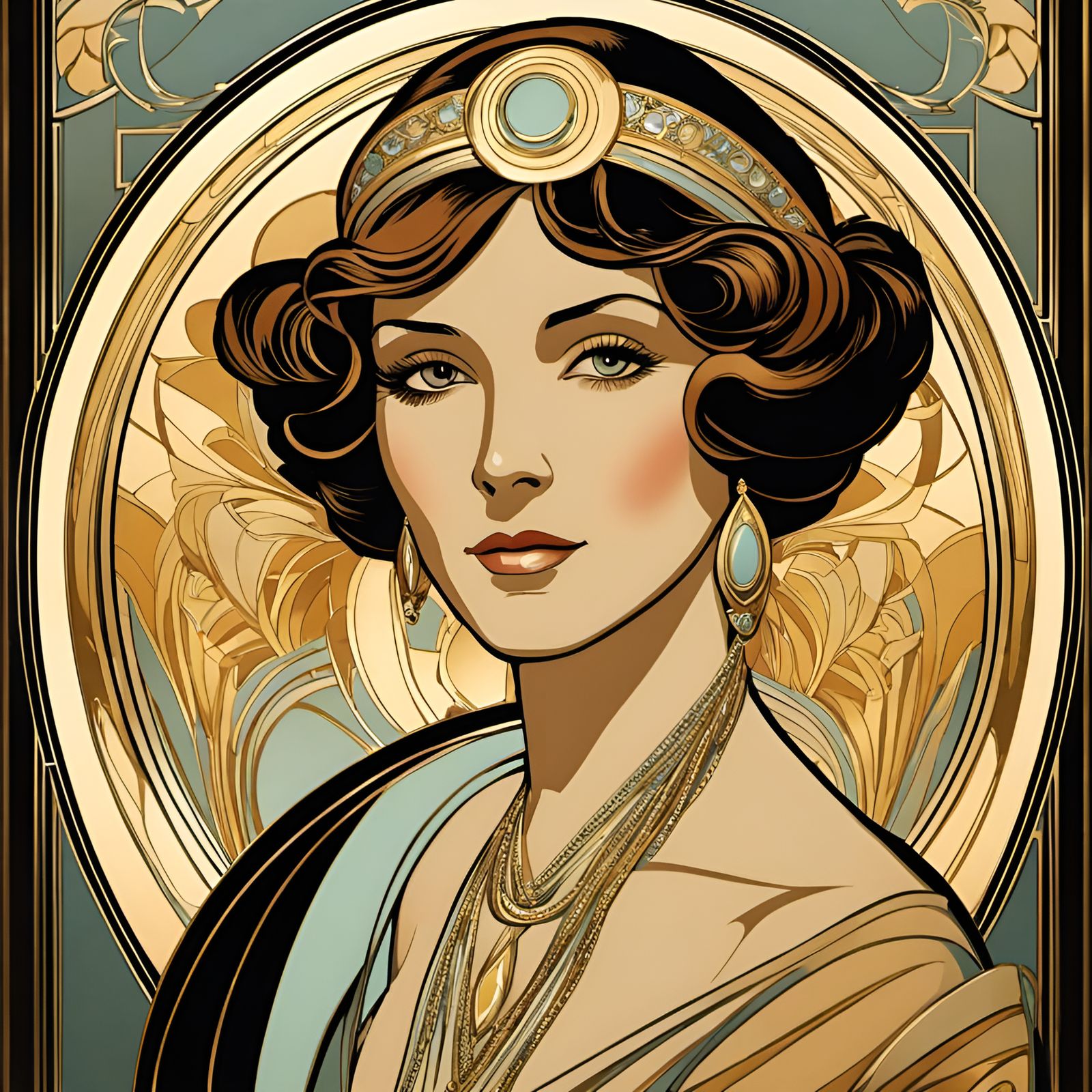 Art Deco Lady Portrait in Mucha Style