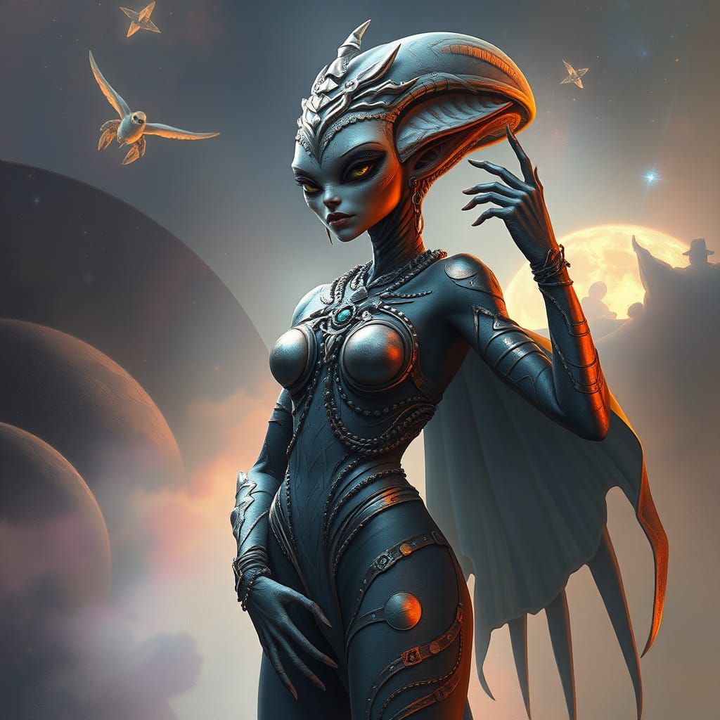 Mystical Alien Portrait in Cosmic Environment