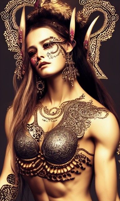 Sensual Viking Woman with Tattoos and Armor
