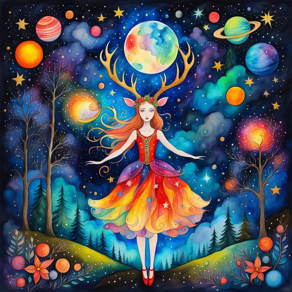 Fairy Goddess in Cosmic Crayon Dreamscape