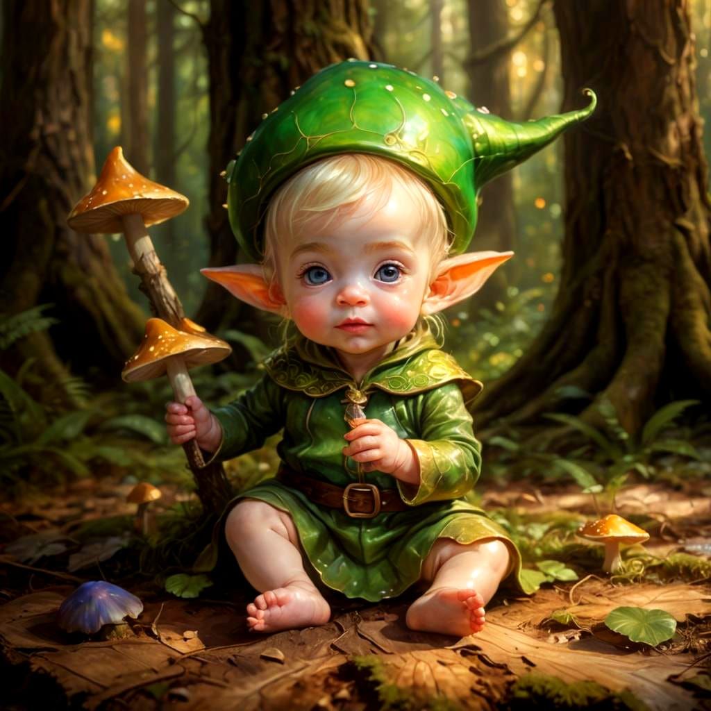 Enchanted Forest: Elven Baby and Magic Mushrooms