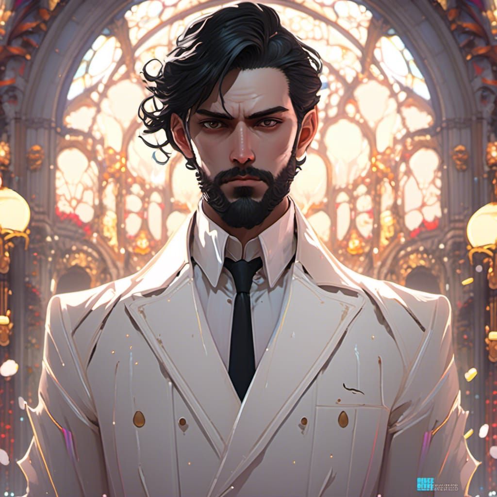 Pale Bearded Man Portrait in Art Nouveau Style
