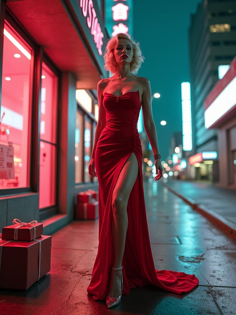 Glamorous Undead Pin-Up Queen Struts Retro-Futuristic Citysc...