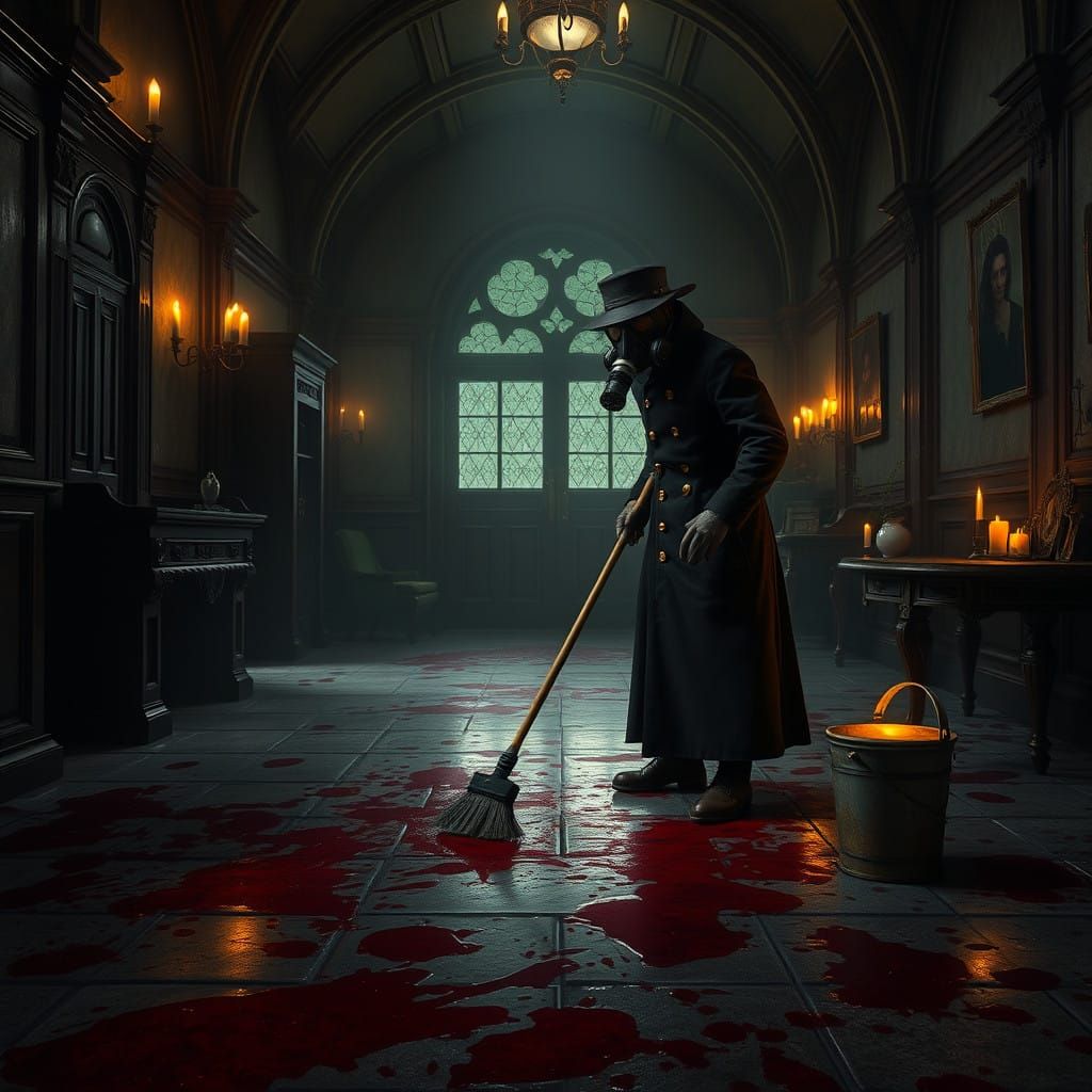 Gothic-Style Crime Scene Cleaner in Meticulous Detail