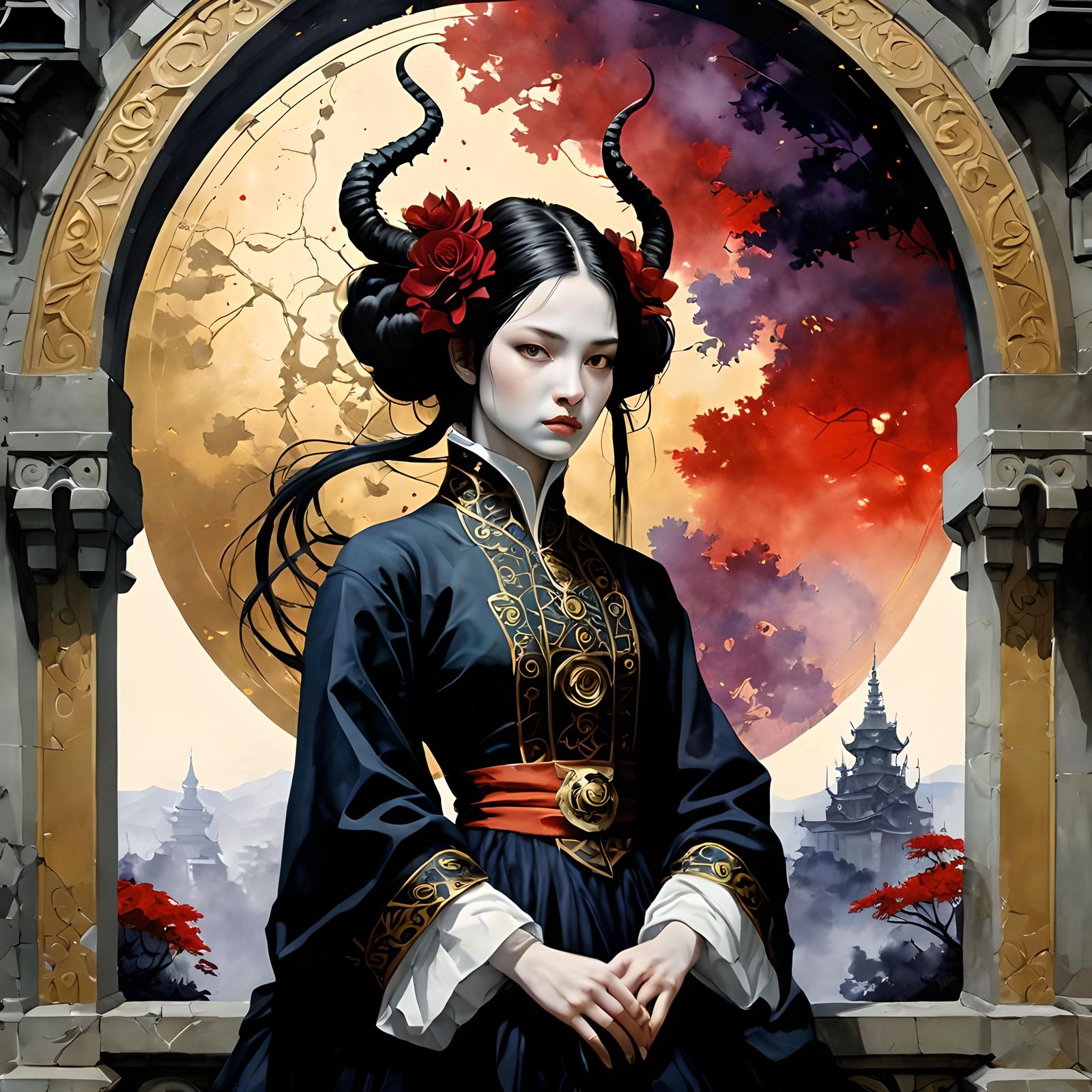 Gothic Romanticism in Deep Color Watercolor