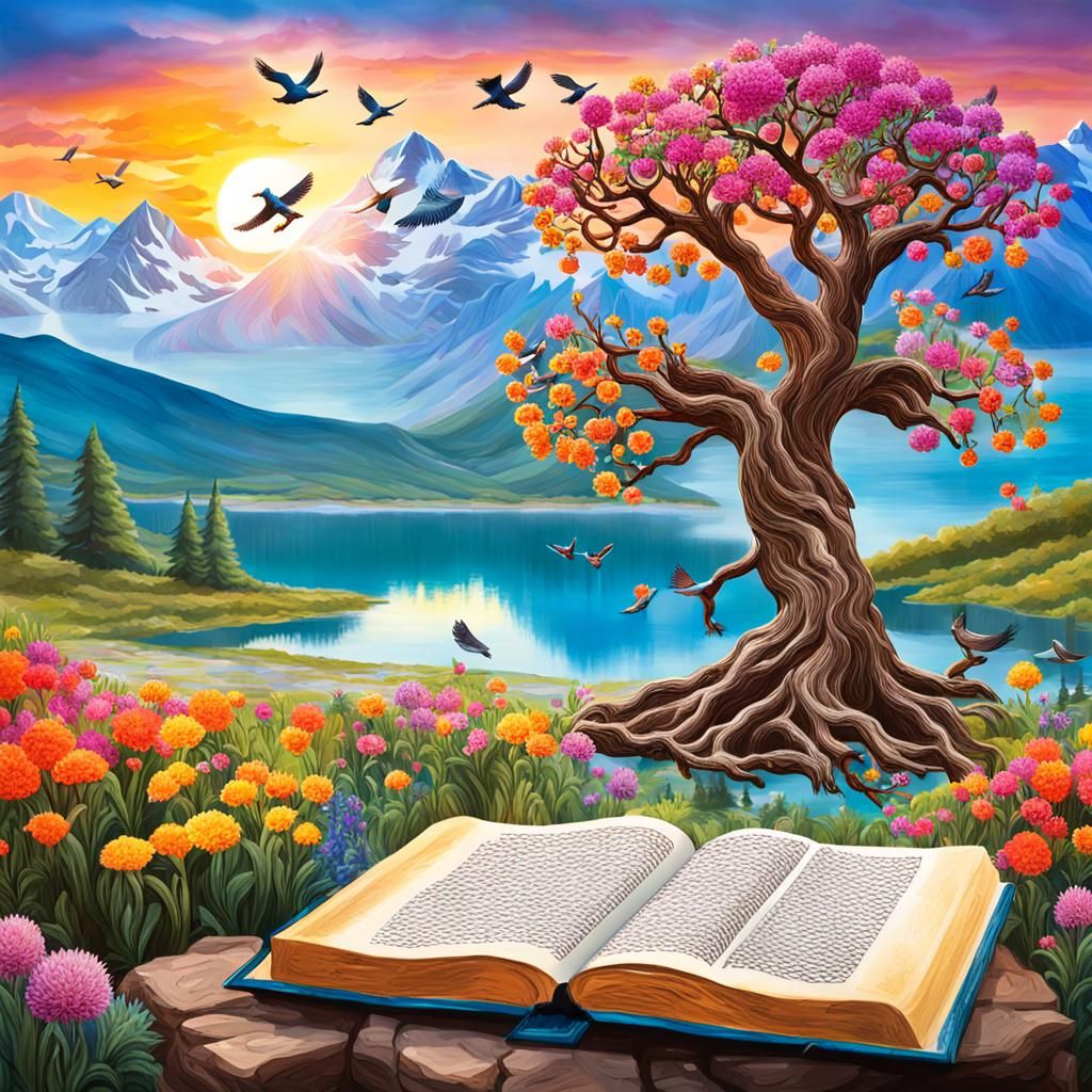 Tree of Life by Lake at Sunrise