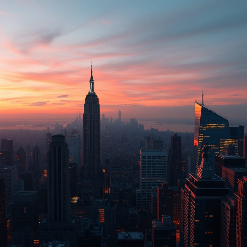New York City Skyline at Dusk in Epic Fantasy Style